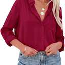Aoudery Button Down Shirts for Women Long Sleeve Collared Blouses V Neck Work Business Office Tunic Chiffon Tops (XS)