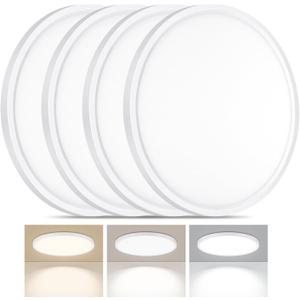 4 Pack LED Flush Mount Ceiling Light, 24W Ultra Thin Round White 3000k/4000k/6500k 3 Color Temperatures Adjusted 12 Inch Modern Ceiling Lights for Bedroom Bathroom Kitchen (4)