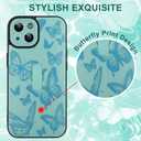 for iPhone 15 Case with Finger Strap Holder, Cute Cool Butterfly Print Pattern Design for Women Men, Shockproof Anti Scratch Hand Kickstand Protective Cover, Green