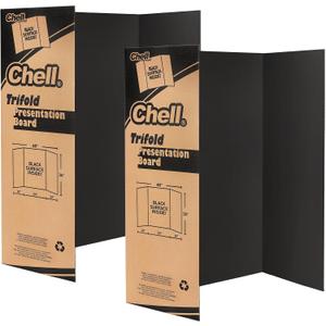 Chell 36" x 48" Large Trifold Poster Board, 2 Pack, Black Corrugated Project Boards for Science Fair, School Projects, Event Displays and Business Presentations