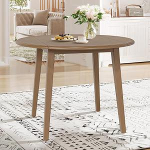 COLAMY 35.8" Round Dining Table, Mid Century Expandable Folding Wooden Kitchen Table