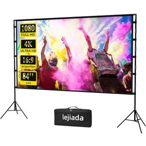 Upgraded 84 inch Projector Screen with Stand Portable Projection Screen lejiada 16:9 4K HD Projections Movies Screen with Carry Bag for Indoor Outdoor Home Theater Backyard Cinema Travel