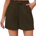 Famulily Womens Summer Cute Shorts Casual Side Pockets High Waist Shorts with Back Elastic Waist (XX-Large, Brown)