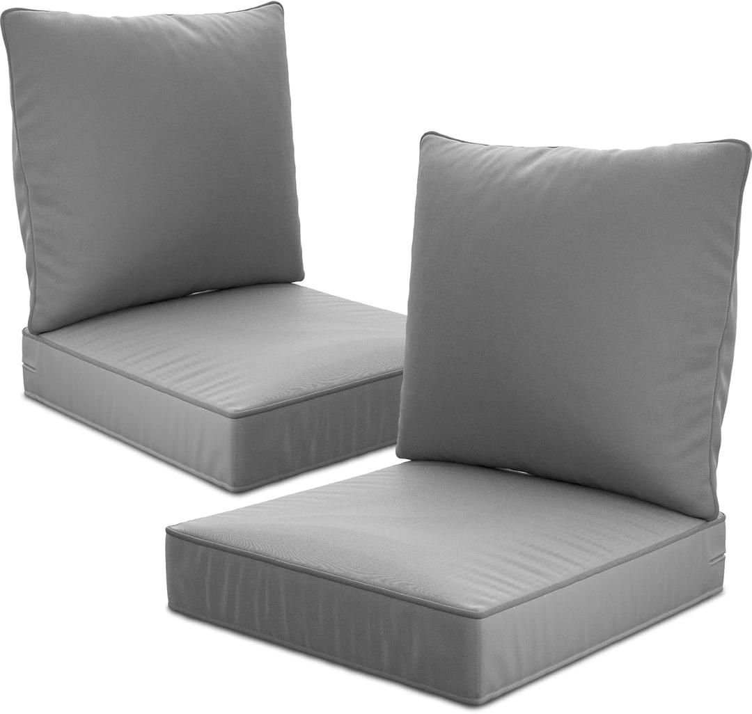 22" x 22" x 6" Outdoor Deep Seat Cushions Set - 2 Set Waterproof & Fade Resistant Patio Furniture Replacement Cushions, Non-Slip Outdoor Cushions Fit Loveseats, Couches, Chairs, and Sofas.