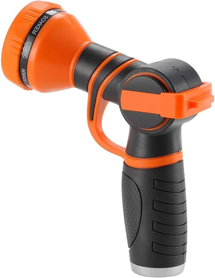 Giraffe Tools Garden Hose Nozzle 9 Adjustable Spray Modes Water Gun for Garden Hose Reel, Car Washing, Watering, Dog Washing PRO Model (black and orange)