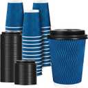 Lamosi 12 OZ Disposable Coffee Cups with Lids 50 Pack, Hot Paper Insulated Corrugated Ripple Wall Cup for To Go Drinks and Beverages (Blue)