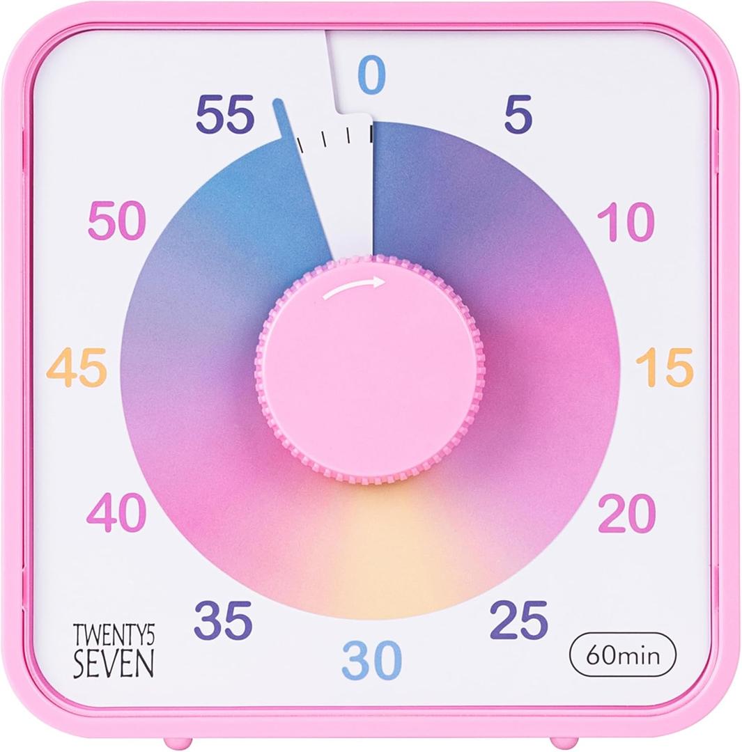 TWENTY5 SEVEN Countdown Timer 7.5 inch, 60 Minute 1 Hour Visual Timer for Classroom Teaching Tool Office Meeting, Mechanical Countdown Clock for Kids Exam Time Management Magnetic, Ombre Pink Macarons