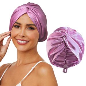 Adjustable Silk Satin Hair Bonnet for Sleeping, Double Layer Hair Wrap Sleep Cap Turban for Women Men, Curly Straight Long Large Braid Unisex (Royal Deep Purple)