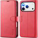 TUCCH Wallet Case for iPhone 17 Pro (6.3-Inch) 2025, RFID Blocking 4 Card Slots | Kickstand | Magnetic Closure | PU Leather | Shockproof TPU Shell | Protective Flip Folio Cover | Red