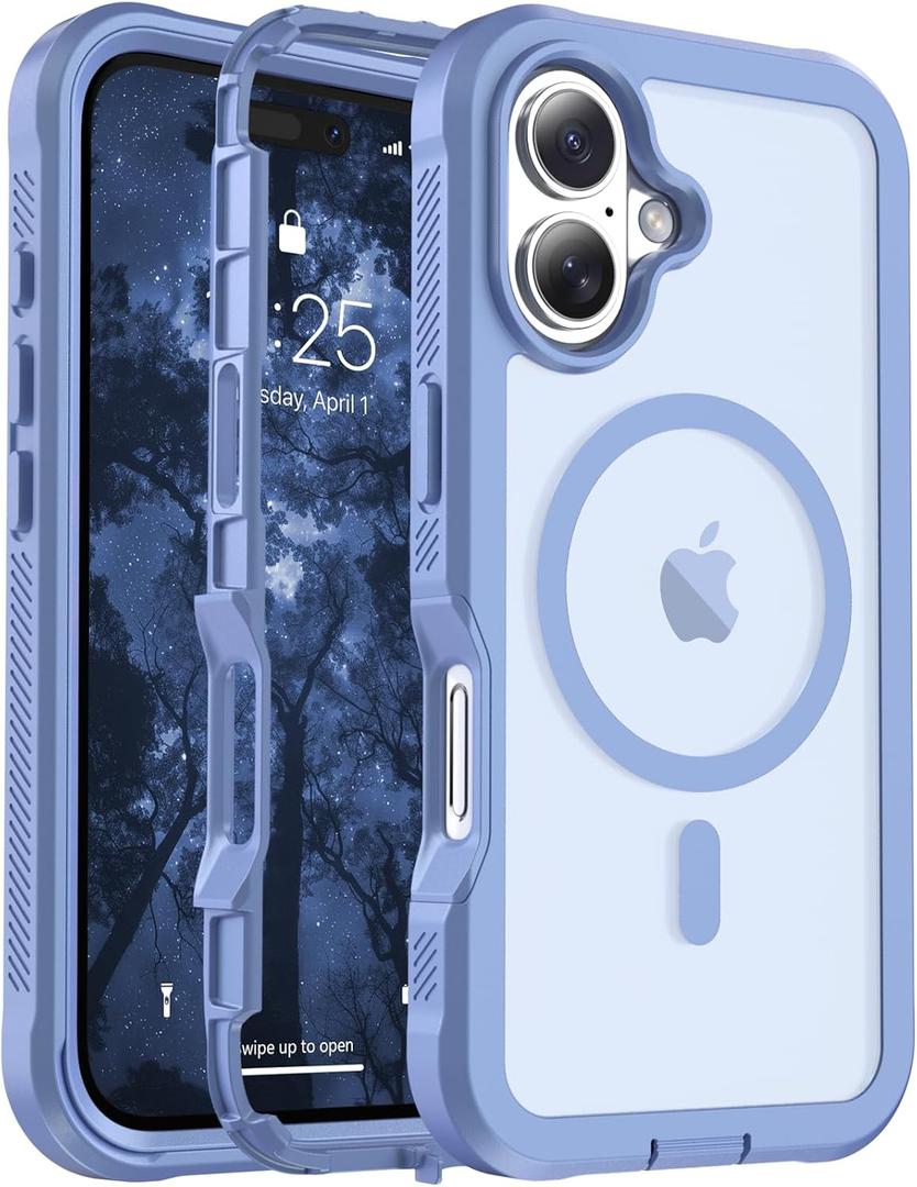 Magnetic for iPhone 17 Case, [Compatible with MagSafe][Military Grade Drop Protection][Heavy Duty Protection][Non-Slip][Shockproof] 2-Layer Durable Bumper Phone Case 6.3''-Blue Purple