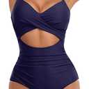 Eomenie Women's One Piece Swimsuits Tummy Control Cutout High Waisted Bathing Suit Wrap Tie Back 1 Piece Swimsuit (Large, Dark Blue)