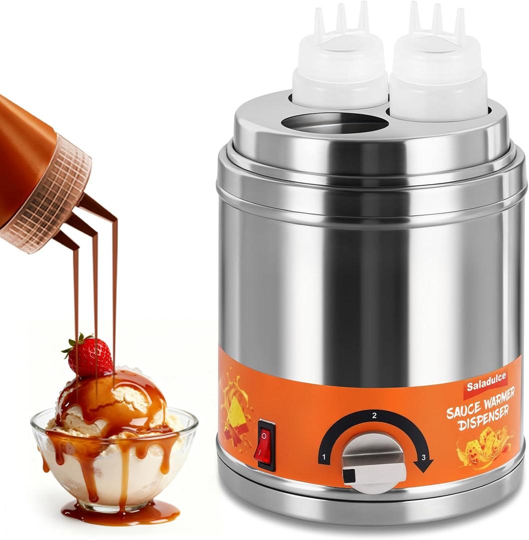 Electric Sauce Warmer Dispenser Commercial Cheese Sauce Bottles Warmer Hot Fudge Warmer Dispenser 3-Bottles Warmer for Cheese Sauce Hot Chocolate Fudge Caramel 86-185 110V