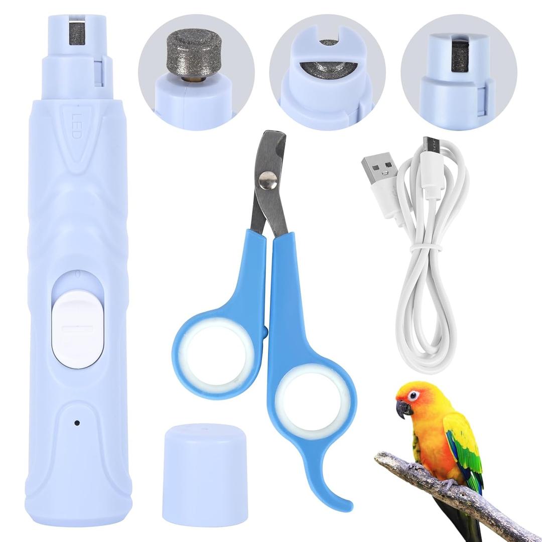 Bird Nail Grinder, Automated Bird Beak Grinder, 3-in-1 Nail Care Kit with Nail Clippers and Nail File for Parrots, Budgies, Parakeets, Finches and Lovebirds, Hamsters, Rabbits