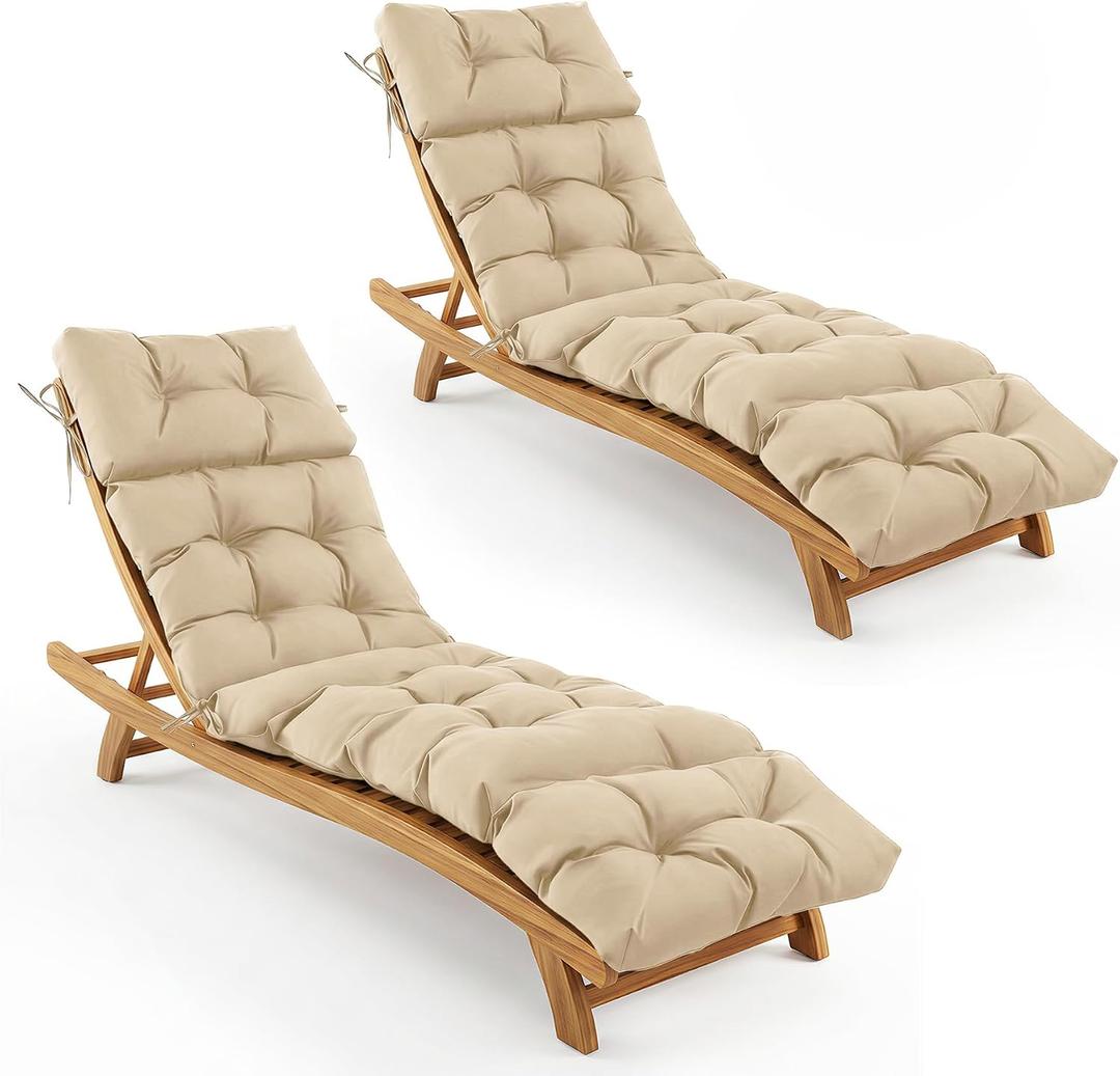 Outdoor Chaise Lounge Cushions 75.1x22.8x4.7 Inch, Waterproof Lounge Chair Cushions for Pool, Patio, Deck, Lawn, Fade Resistant Lounge Cushions for Outdoor Furniture, Beige, Set of 2