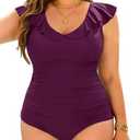 Daci Plus Size one Piece Swimsuits for Women Tummy Control Bathing Suits Ruffle Vintage Swimwear 24 W