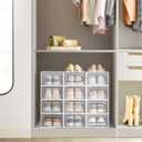 SONGMICS Shoe Boxes, Pack of 12 Shoe Storage Organizers, Stackable Clear Plastic Boxes for Closet, Sneakers, 13.1 x 9.1 x 5.6 Inches, Transparent and White ULSP12SWT