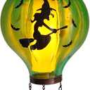 Halloween Decoration Outdoor Hot Air Balloon Solar Lantern with Flickering Flame, Hanging Outdoor Lanterns with Flying Witch Design Waterproof Decor for Garden, Patio, Halloween Party(Witch)