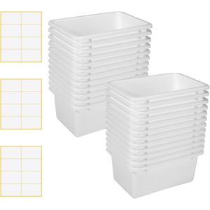 Outus 24 Pack White Plastic Storage Bins Bulk Cubby Storage Bins Classroom Book Bins Storage Organizer Containers for Classroom Library Preschool Office Home Toys Books Organizing
