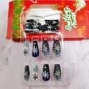 2 x Christmas Press on Nails Medium Coffin Black Nails with Snowflake Bling Starry Sky Designs Artificial Acrylic Nails Press Ons Glitter Glue on Nails Holiday Stick On Nails for Women Girls 24Pcs