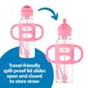 Dr. Brown's Milestones Narrow Sippy Straw Bottle, Spill-Proof with 100% Silicone Handles and Weighted Straw, 8 oz/250 mL, Gray/Pink, 6m+