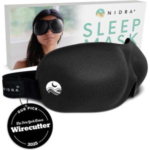 Nidra Contoured Sleep Mask for Side Sleepers Zero Pressure Fit, 100% Light Blocking Eye Shade for Sleeping & Travel Black, Standard Size, Black
