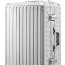LUGGEX Zipperless Luggage with Spinner Wheels - Polycarbonate Aluminum Hard Shell Suitcase, Checked-Medium 24-Inch, White