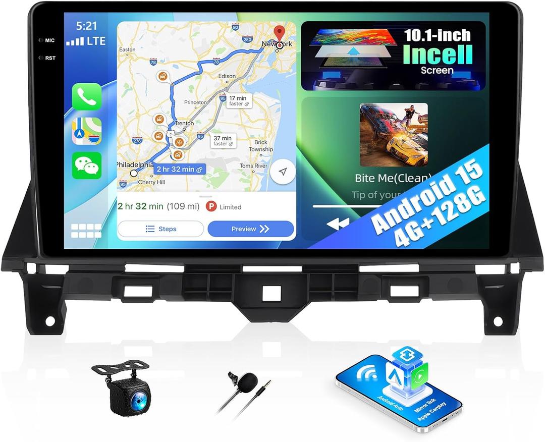4G+128G Android Car Stereo Radio for Honda Accord 2008 2009 2010 2011 2012 2013 10.1 Inch incell Touch Screen with WiFi Bluetooth Carplay Android Auto GPS Navigation Backup Camera SWC FM RDS MIC