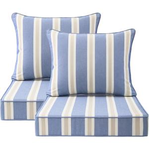 Outdoor Patio Chair Cushions Set, 24" x 24", Set of 2, Water-Repellent, Fade Resistant, Deep Seat Bottom and Back Cushion for Backyard, Couch, Sofa and Patio Furniture, Navy Linen Stripe