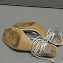 Heels for Women Square Open Toe Lace Up Thong Strappy Heel Sandals Sexy Tie Up Clear Chunky Heeled Sandals for Party Wedding (10, White)