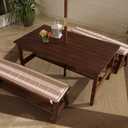 KidKraft Outdoor Wooden Table & Bench Set with Cushions and Umbrella, Kids Backyard Furniture, Espresso with Oatmeal and White Stripe Fabric, 42.25" x 22.75" x 19"