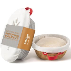 Banneton Bread Proofing Basket Set, 10" Oval & 9" Round Cotton Rope Proofing Baskets with Liners & Covers, Sourdough Bread Baking Supplies