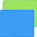 Silicone Kids Placemat, Non Slip Toddler Placemats for Dining Table, Reusable Childrens Dining Food Mat, 2Pack,Blue&Green