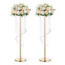 Nuptio 2 Pcs 35.4inch Tall Wedding Centerpieces Gold Vases Crystal Flower Vase Metal Flowers Stand for Party Tables Decorations - Elegant Bulk Weddings Decoration Table Chandelier Centerpiece Stands