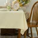 Textured Tablecloth Waterproof Spillproof Lace Trim Rectangle Jacquard Fabric Table Cloth, Kitchen Dinning Tabletop Decoration,Oblong Table Cover for Indoor and Outdoor Use,Beige 60x84 Inch