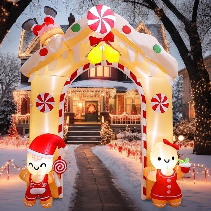 10FT Christmas Inflatables Outdoor Decorations, Inflatable Gingerbread Man Christmas Arch with LED, Blow up Xmas Decorations for Holiday Porch Patio Yard Party Garden Decor