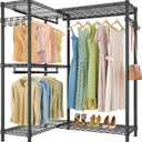 VIPEK L4 Garment Rack L Shaped Clothes Rack for Corner, Freestanding Portable Wardrobe Closet Heavy Duty Clothing Rack with 3 Hanging Rods & 2 Side Hooks, 43.3"Lx29.1"Wx76.4"H, Max Load 810LBS, Black