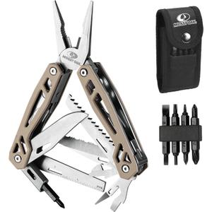 MOSSY OAK Multitool, 22-in-1 Stainless Steel Pliers with Screwdriver Sleeve, Desert Steel Handle, Self-locking Knife with Sheath-Perfect for Outdoor, Survival, Camping, Hiking, Simple Repair
