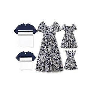 PATPAT Family Matching Outfits for Men: Daddy and Me Matching Striped Shirts Coordinated Family Outfits Matching Short Sleeve T-Shirt for Vacation- Ocean Navy Men XXL