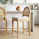 Nathan James Bailey Upholstered Rattan Bar Stool in Oak Finish Frame, Counter Height Stool with Natural Rattan Woven Back For Kitchen Island, Brown (Light Brown/White)