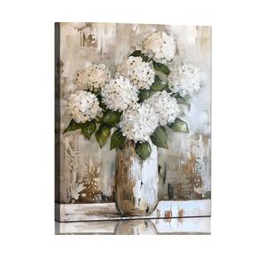 Bathroom Wall Art White Hydrangea Decor Flower Canvas Pictures Vintage Floral Painting for Bedroom Abstract Farmhouse Art Print for Dining Room Living Room Home Office Decorations 12x15 Inches