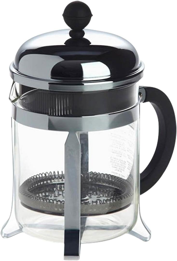 Bodum 17oz Chambord French Press Coffee Maker, High-Heat Borosilicate Glass, Polished Stainless Steel Made in Portugal