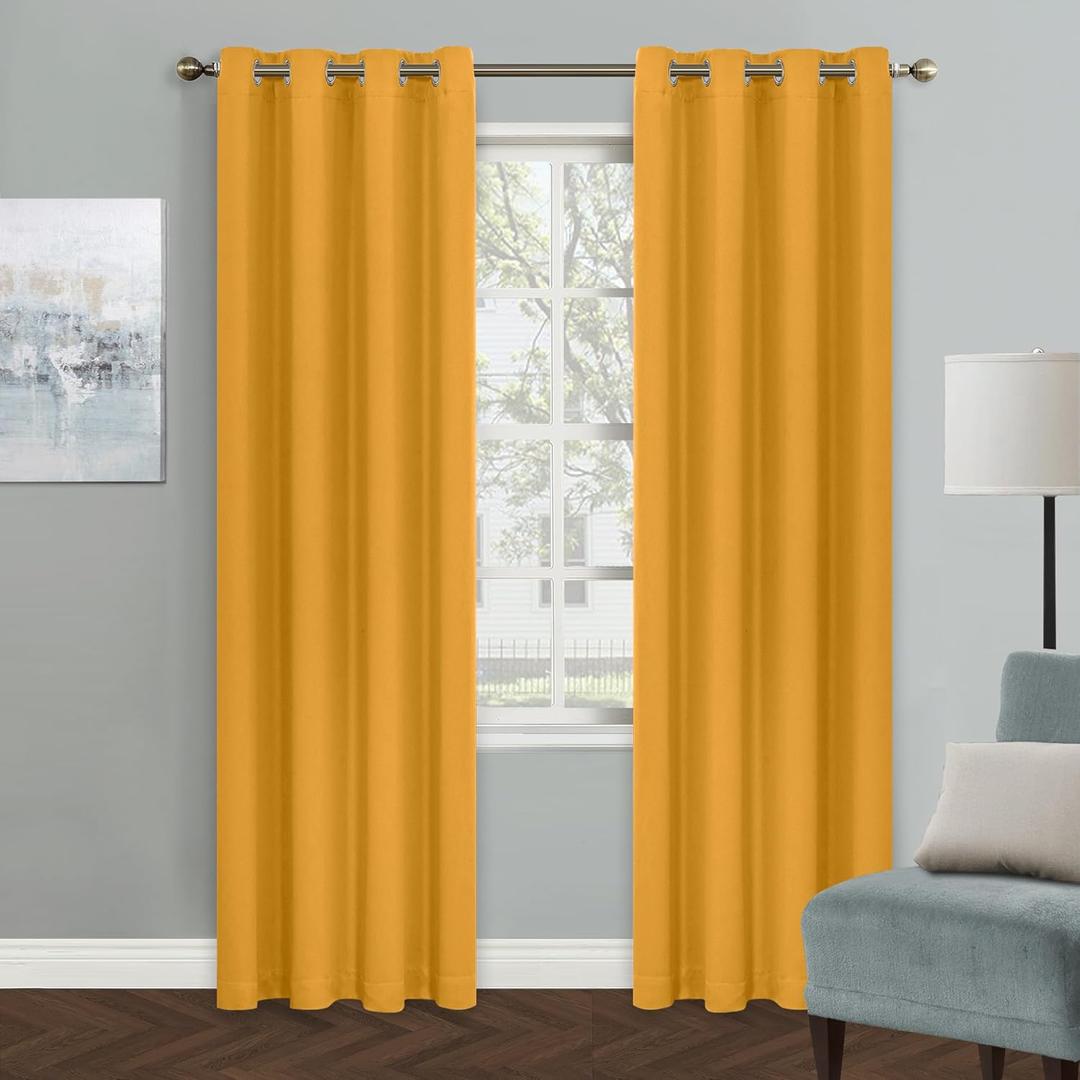 MYSKY HOME Yellow Blackout Curtains for Living Room Bedroom Curtains 84 Inches Long Grommet Room Darkening Window Curtains Thermal Insulated Single Panel Curtains 52 x 84 Inch, Mustard Yellow