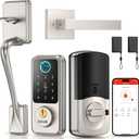 Hornbill Keyless Entry Smart Locks Set, Front Door Handle Set, Keypad Deadbolt Lock for Airbnb Home Office, Auto-Lock, Matte Silver