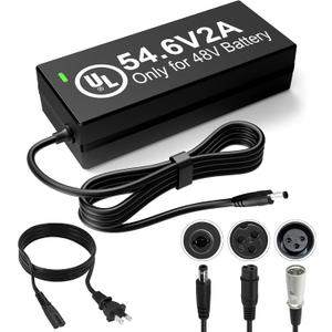 48V Lithium Battery Charger UL Certified 54.6V 2A Fast Charger for Electric Bike, with Auto Shutoff, Intelligent Temperature Control & Fire-Resistant Case