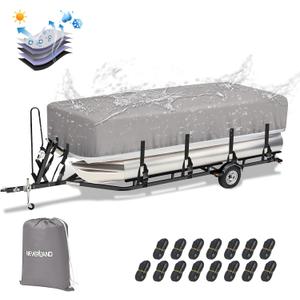 NEVERLAND Pontoon Boat Cover Waterproof Heavy Duty Trailerable Boat Cover Marine Grade Polyester Canvas Cover Fits Pontoon/Deck Boats (Boat Length 21-24ft, Beam Width up to 104", Gray)