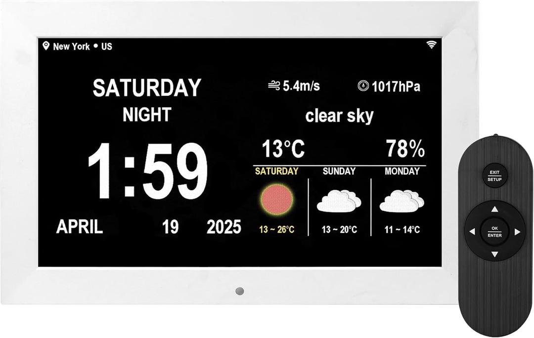 Digital Alarm Clock, Multiple Alarm Functions, Clock with Date and Week, Digital Alarm and Electronic Calendar for Seniors (White, 10.1-inch WiFi Clock)