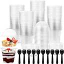 YOUNTHYE 100 Set Parfait Cups with Lids Disposable Yogurt Parfait Cups 9oz Dessert Cups with Dome Lids and Spoons Plastic Parfait Cups Clear Parfait Conatiners for Cupcake, Fruit, Mousse, Pudding
