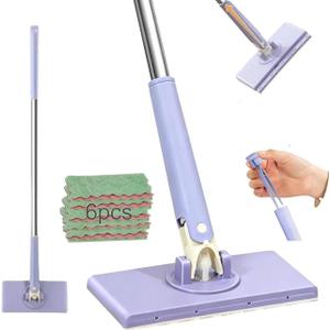 Snap Grip Mini Mop, Zero Touch Cloth Changing Mop with Automatic Push Pull Handle,360 Rotating Lazy Mops Wet Dry for Whole House Cleaning,Retractable Gap Dust Cleaner Flat Mops (Purple-6 Cloths)
