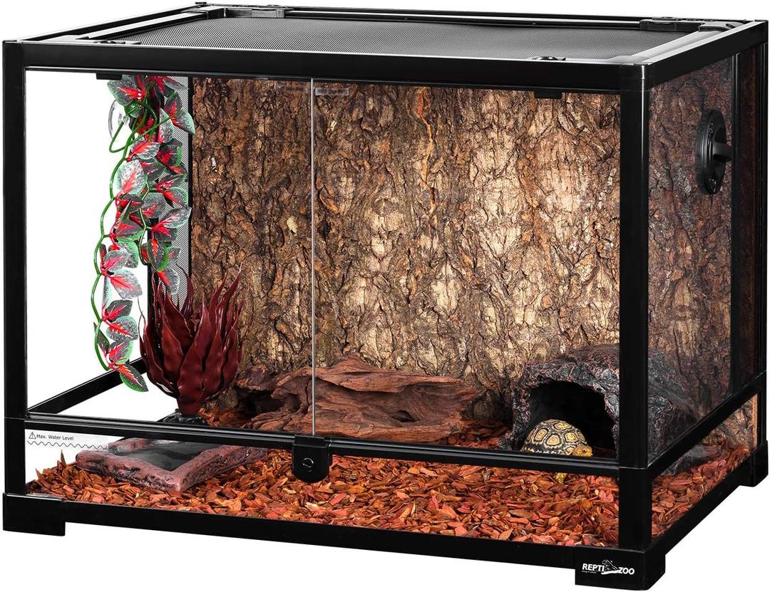 REPTI ZOO Large 34 Gallon Reptile Glass Tank,Front Opening Double Hinge Door 24" x 18" x 18", Screen Ventilation Terrarium (Backgrounds not Include)
