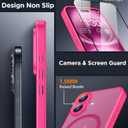 4 x SPIDERCASE Designed for iPhone 16 Case, Magnetic Translucent [2 Tempered Glass Screen Protector] Anti-Fingerprint Anti-Scratch for iPhone 16 6.1, Rose Red